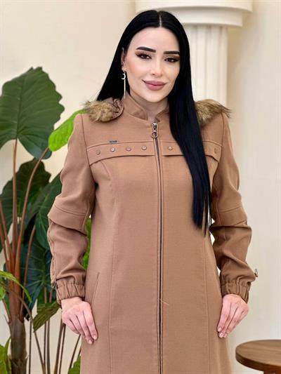 Zimba Detay Kaşe Manto 535 Kahverengi