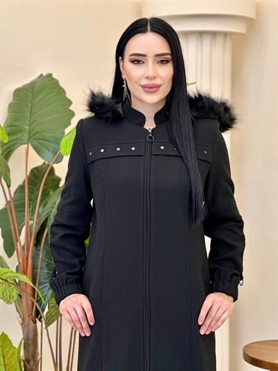 Zimba Detay Kaşe Manto 535 Siyah