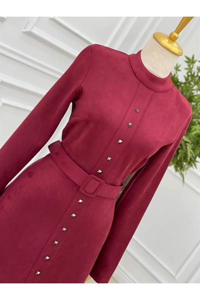 Zimbalı Süet Elbise 3200 Bordo