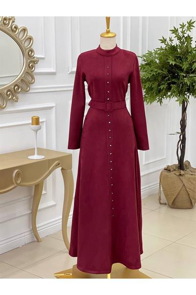 Zimbalı Süet Elbise 3200 Bordo