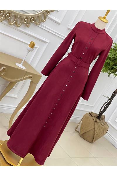 Zimbalı Süet Elbise 3200 Bordo