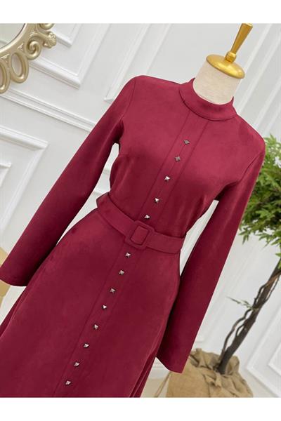 Zimbalı Süet Elbise 3200 Bordo