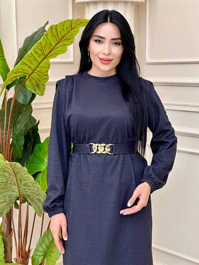 Zincir Kemer Yaldızlı Elbise 1472 t-24 Siyah