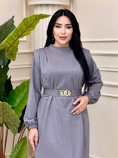 Zincir Kemer Yaldızlı Elbise 1472 t-24 Gri