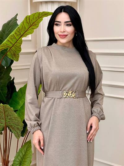 Zincir Kemer Yaldızlı Elbise 1472 t-24 Bej