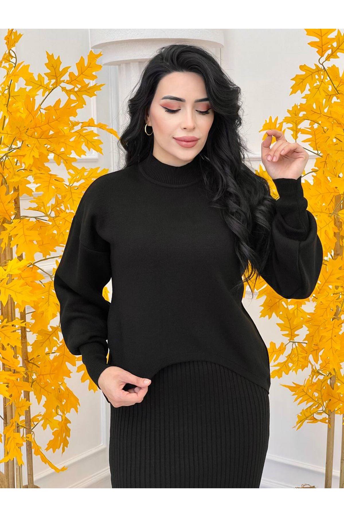Kazaklı Triko Kalem Elbise 2241 Siyah