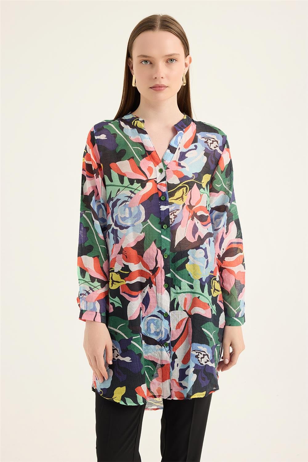 Renkli Çiçek Desenli Tunik