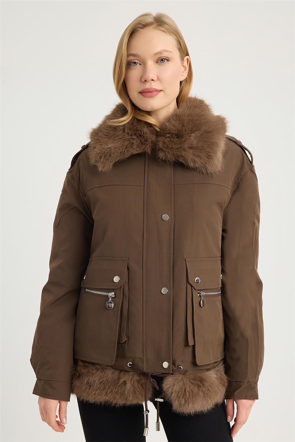 Katlı Çift Yaka Mont