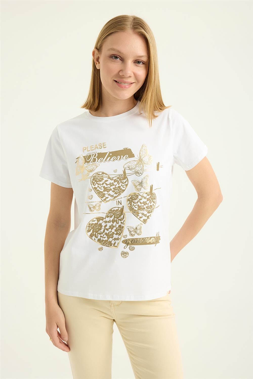 Yaldızlı Kelebek Kalp Tshirt