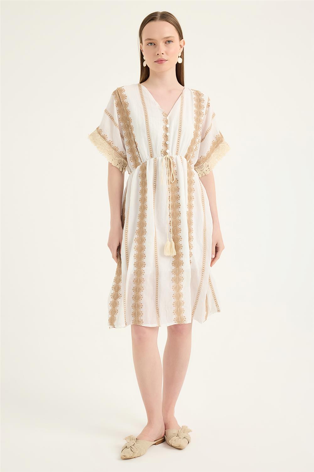 V Yaka Kısa Kol Elbise