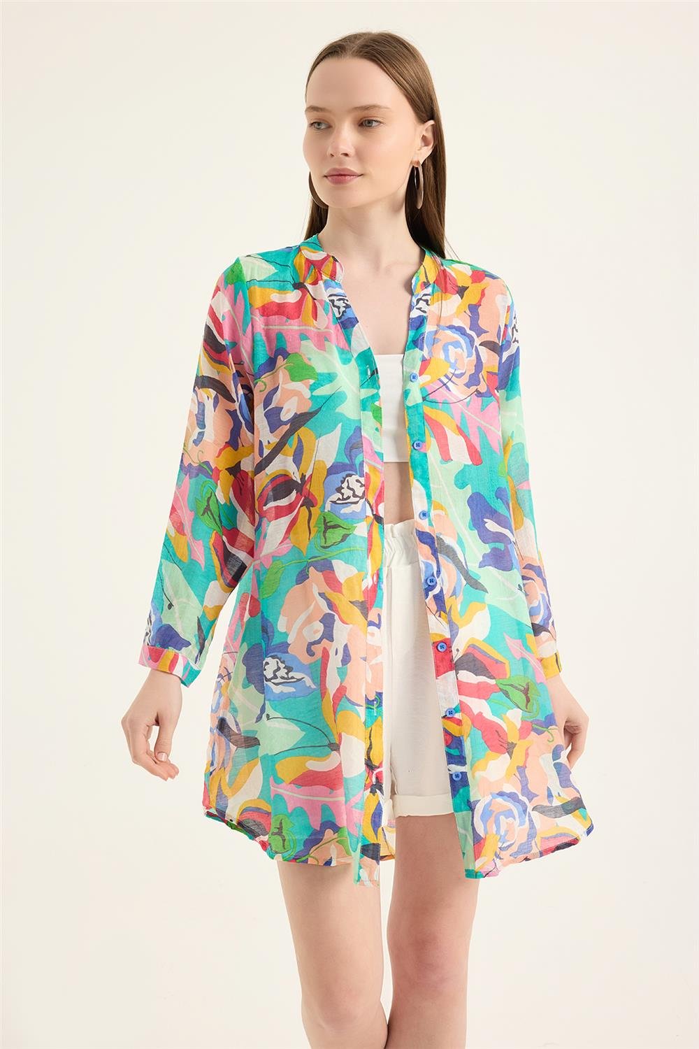 Renkli Çiçek Desenli Tunik