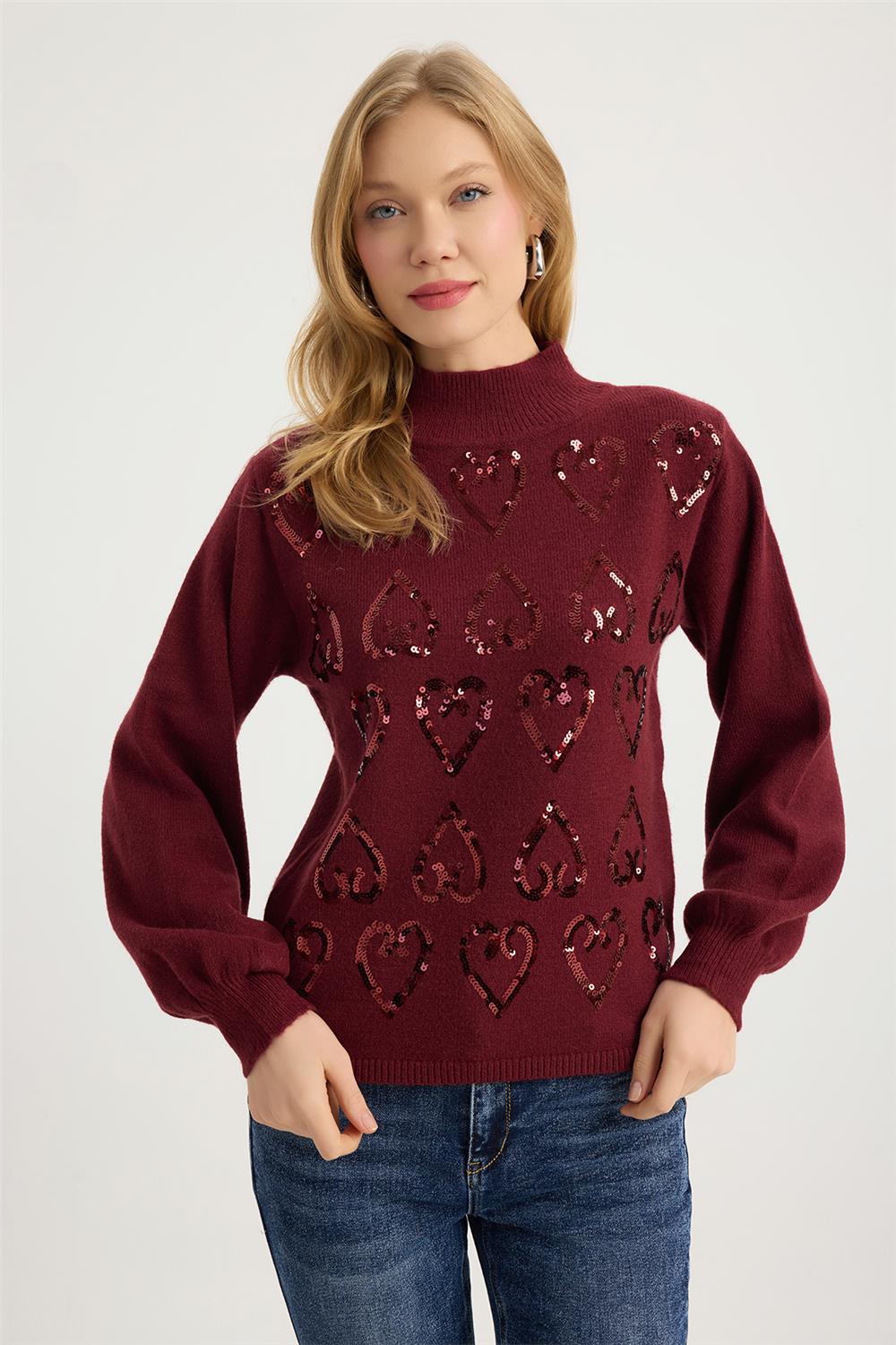 Dik Yaka Payetli Triko