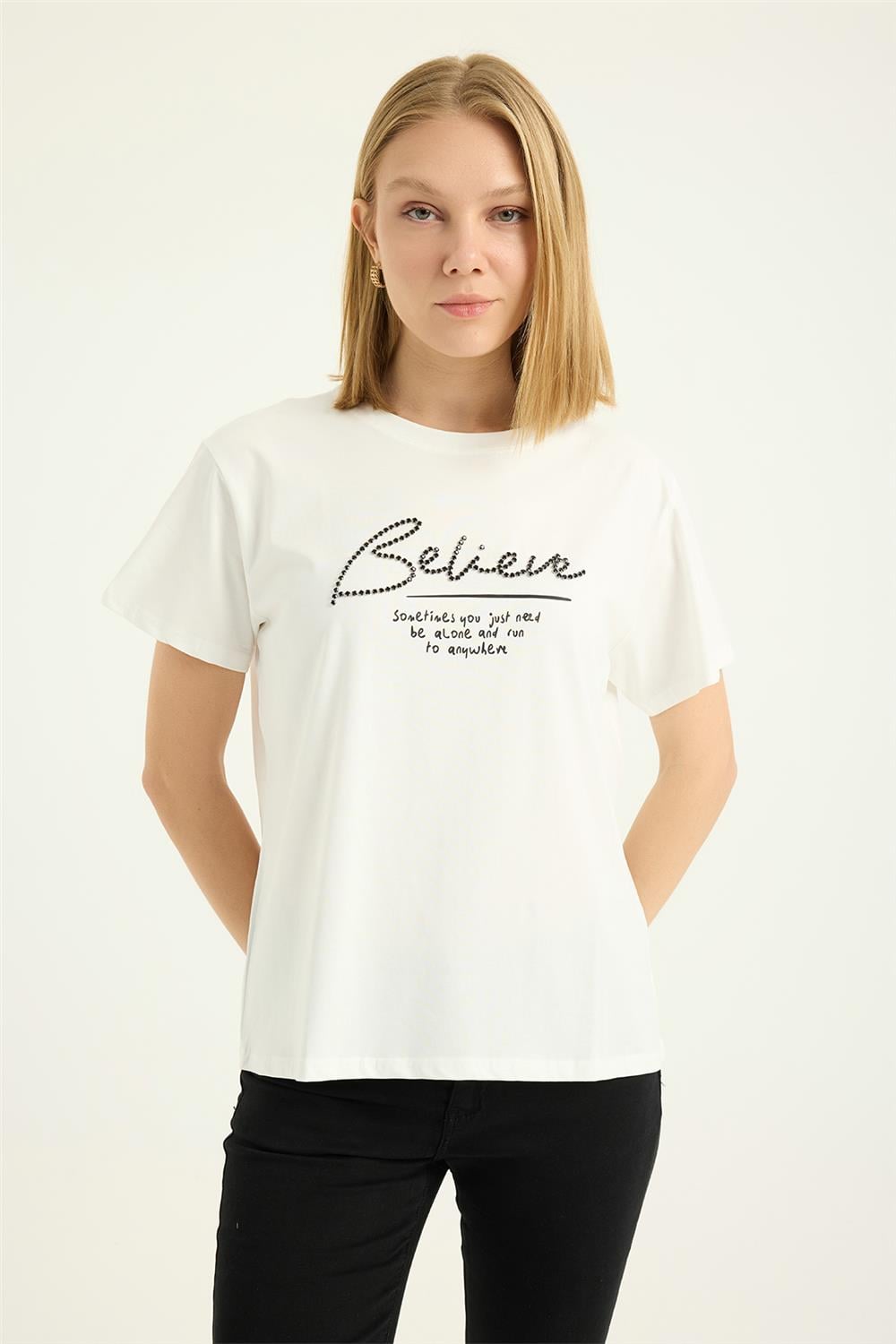 Belive Taşlı Tshirt