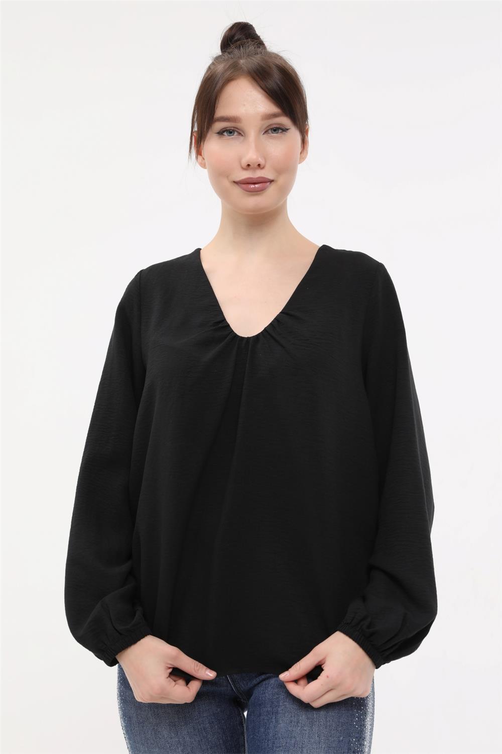 Büzgülü V Yaka Bluz