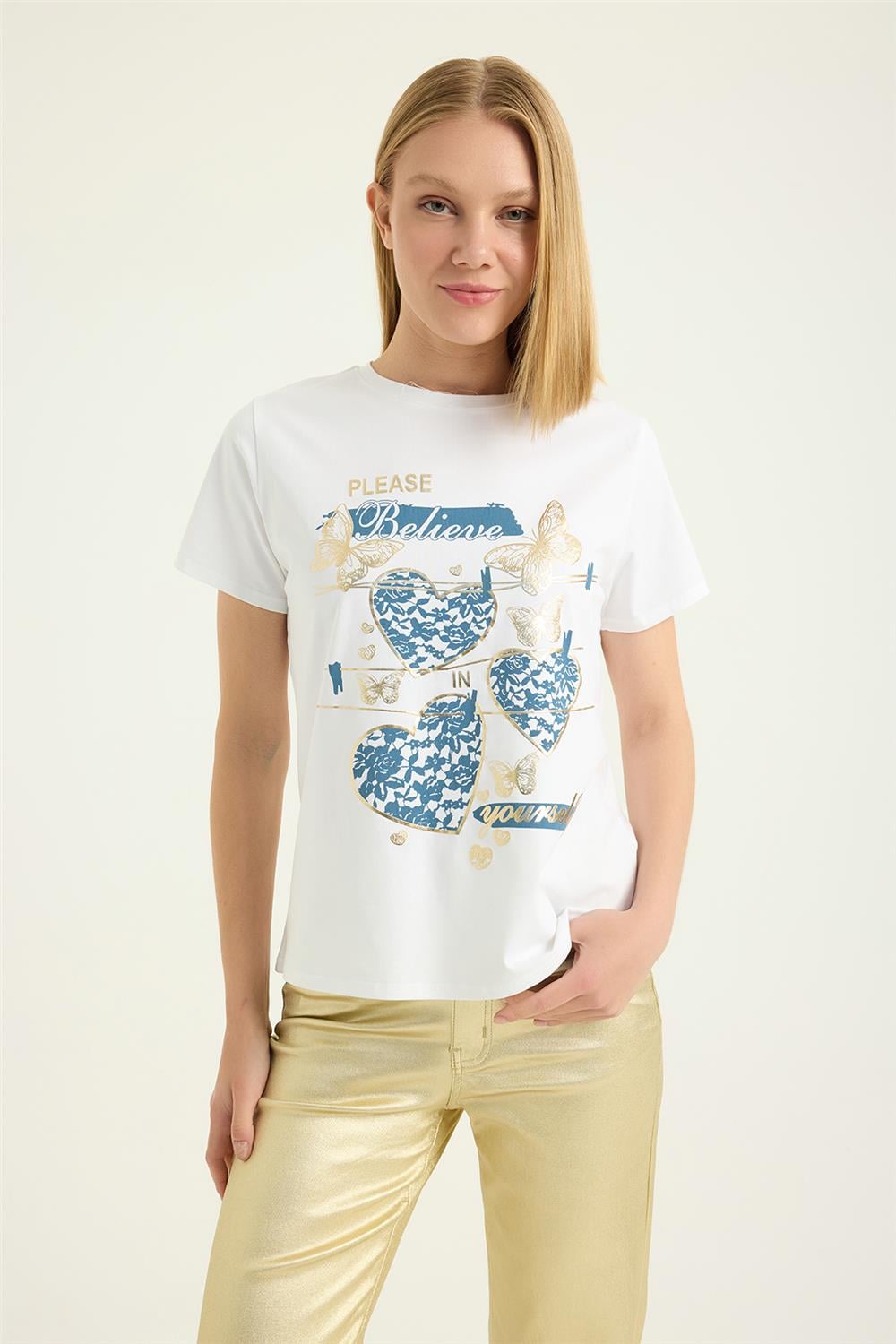Yaldızlı Kelebek Kalp Tshirt