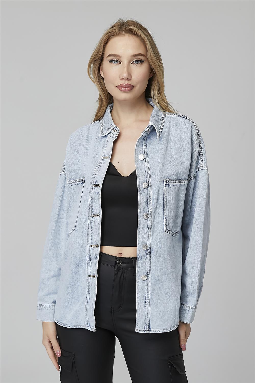 Jean Metal Düğmeli Gömlek