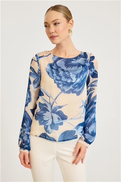 Manşetli Uzun Balon Kol  Bluz