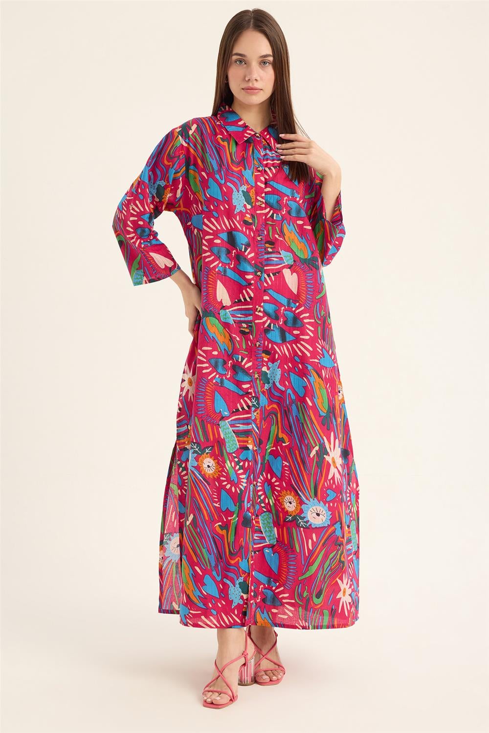 Renkli Desenli Elbise