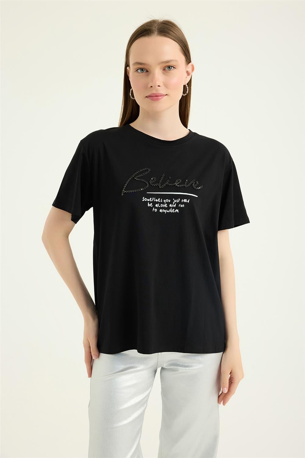 Belive Taşlı Tshirt