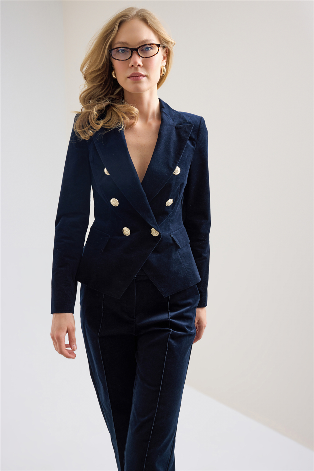 Crop Kadife Blazer Ceket