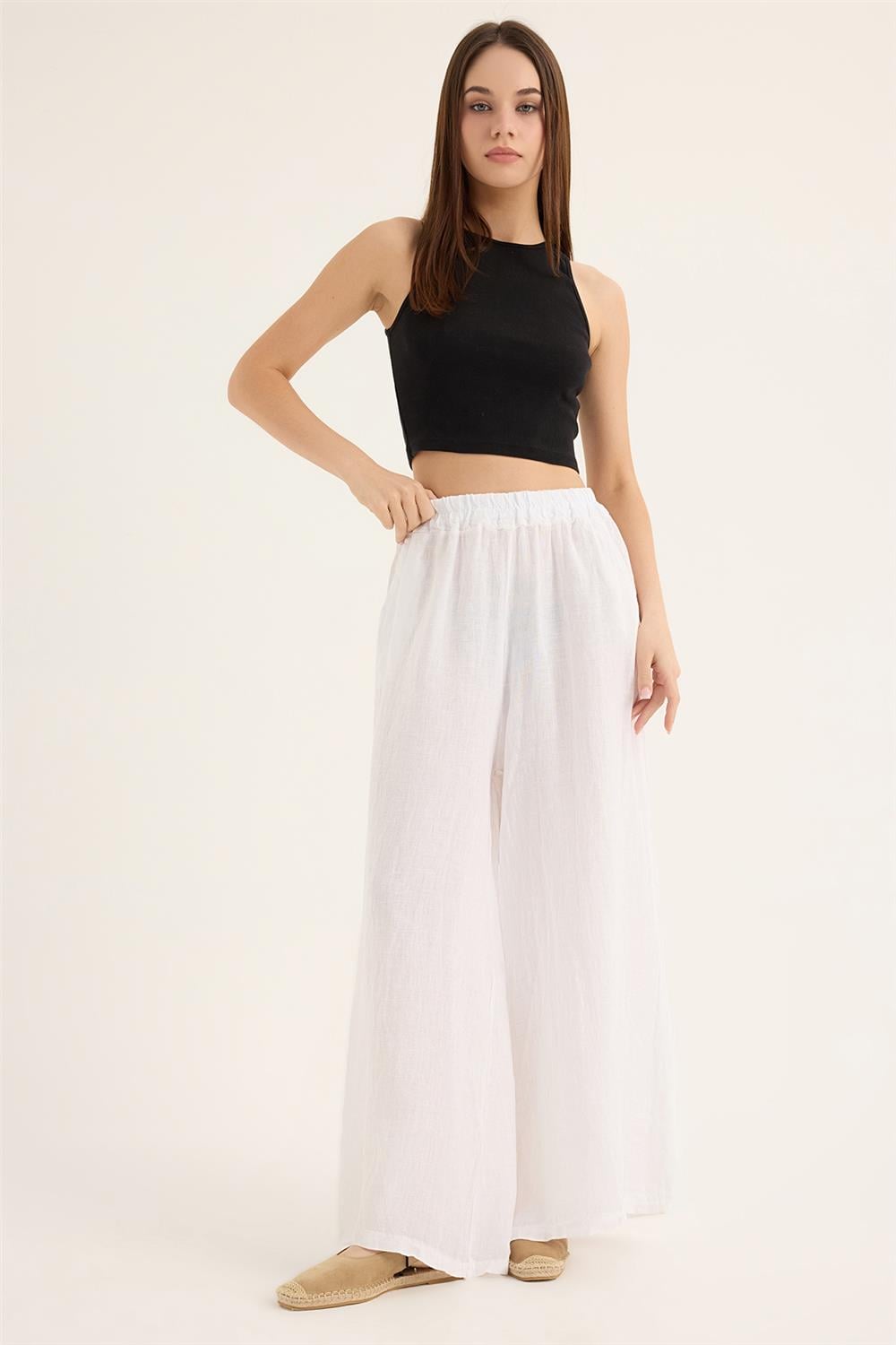 Keten Geniş Kesim Pantolon