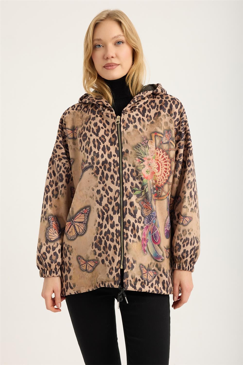 Fermuarlı Leopar+Kelebek+Rüya Kapanı Ceket