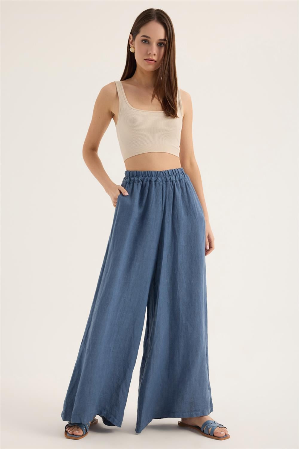Keten Geniş Kesim Pantolon