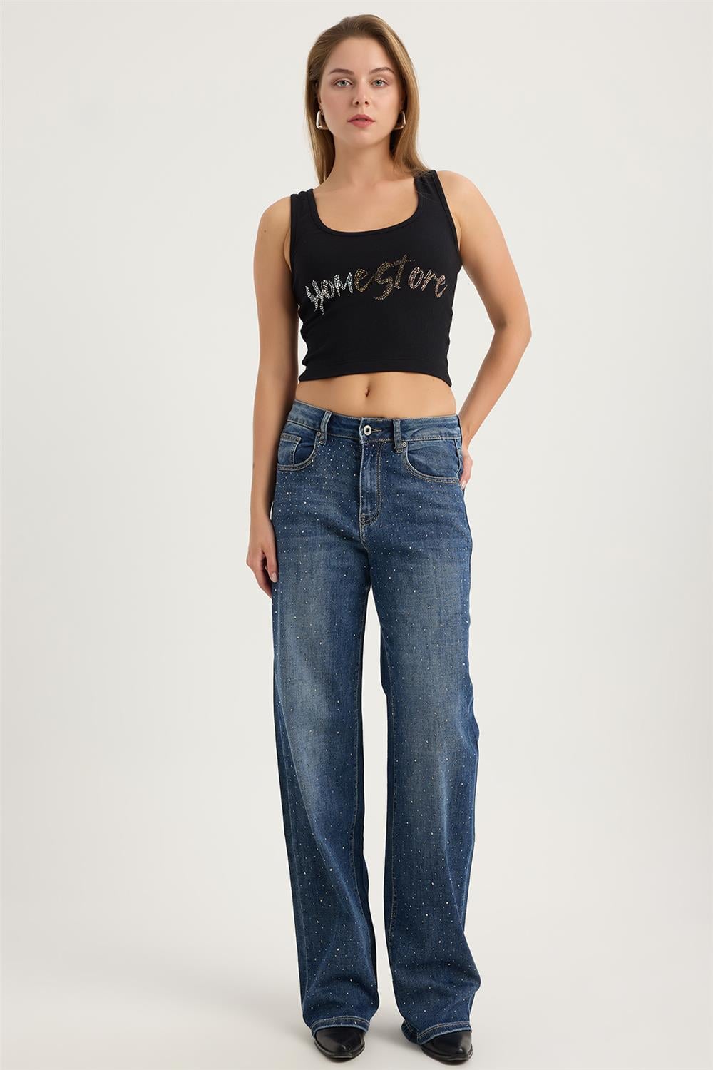 Sepme Taşlı Jean Pantolon