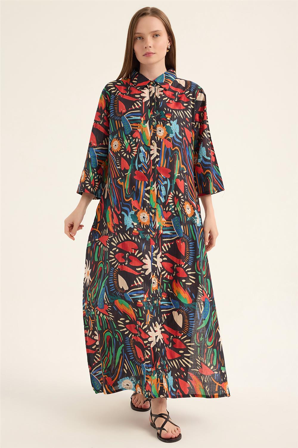 Renkli Desenli Elbise