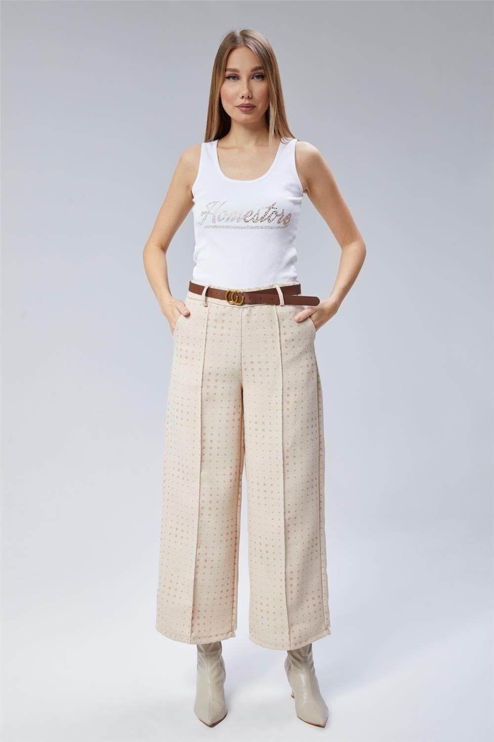 Kare Simli Geniş Pantolon