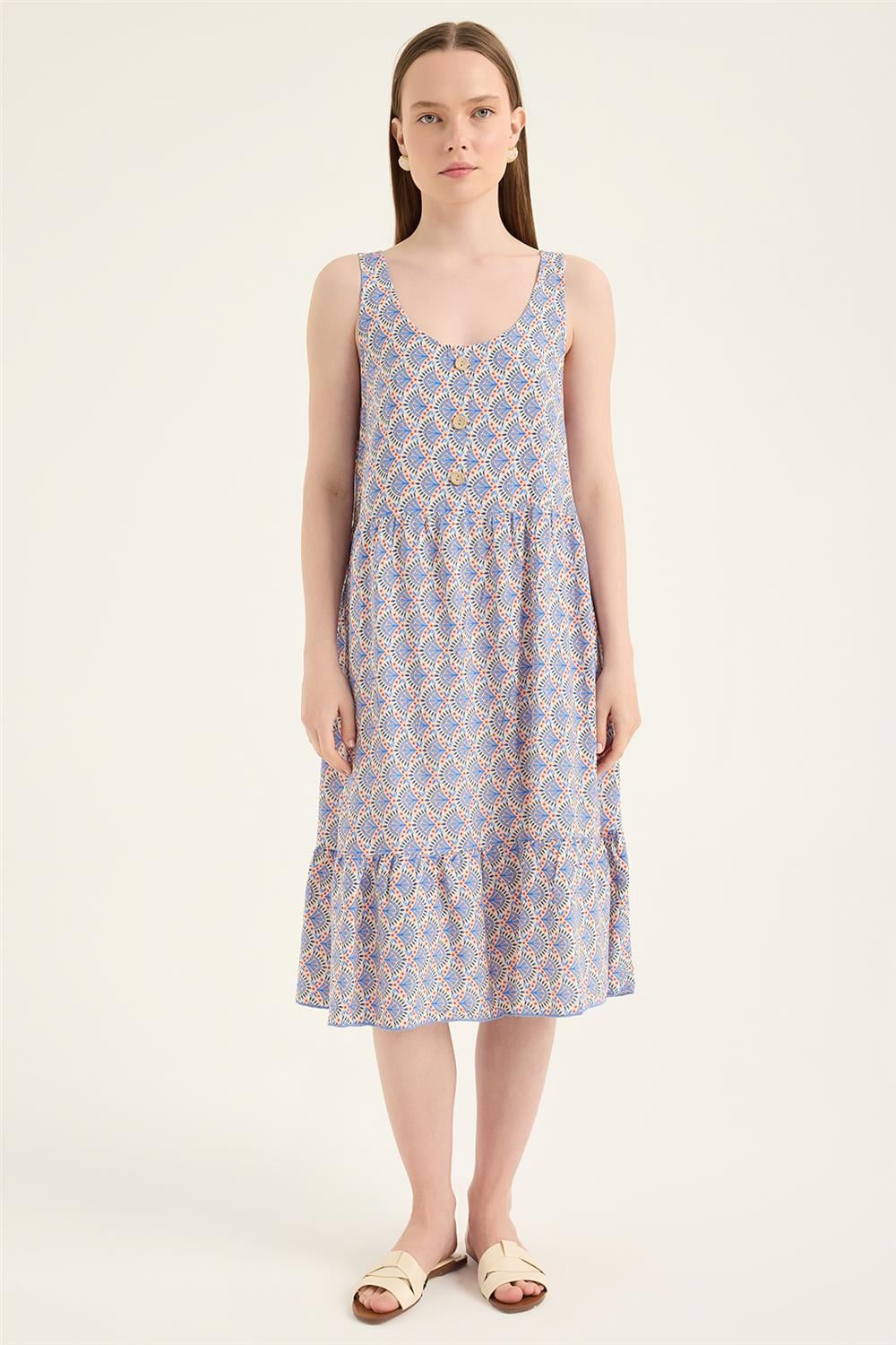 Mini Yelpaze Desenli Elbise