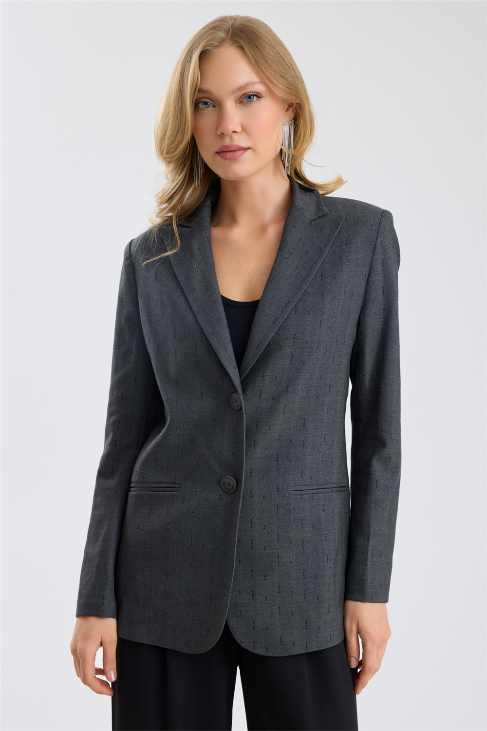 Taş Detaylı Viskon Blazer Ceket
