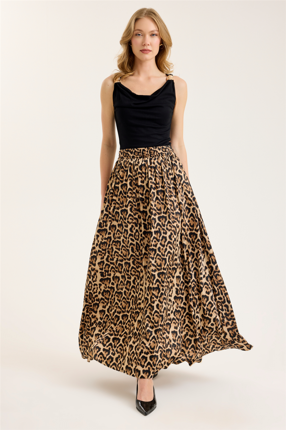 İri Leopar Desenli Etek