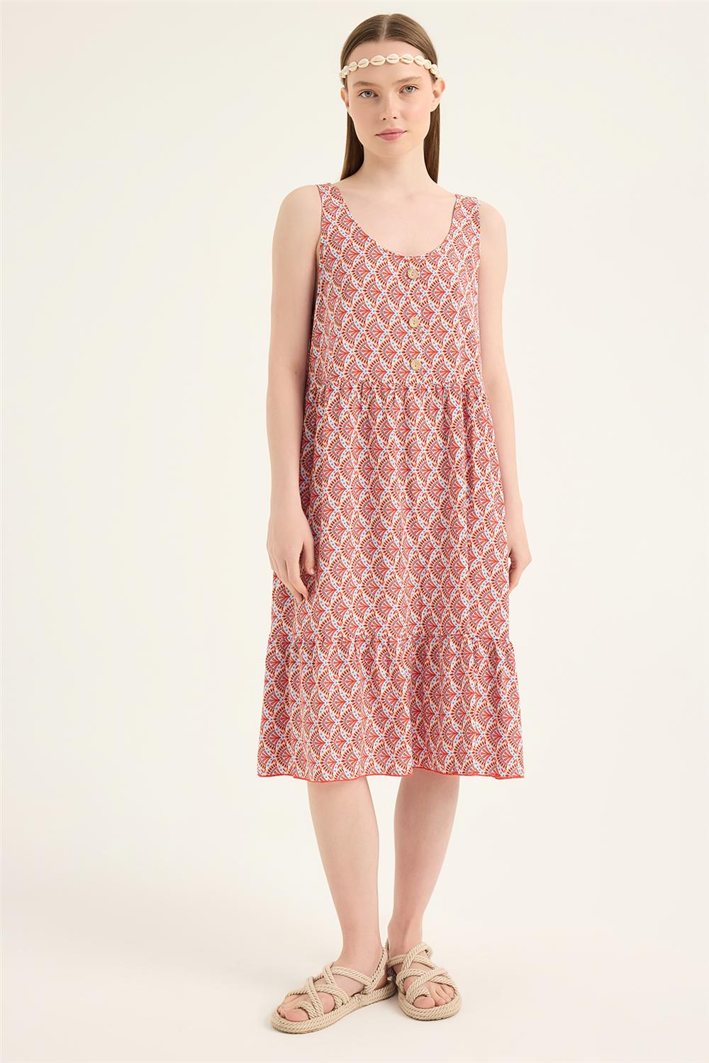 Mini Yelpaze Desenli Elbise