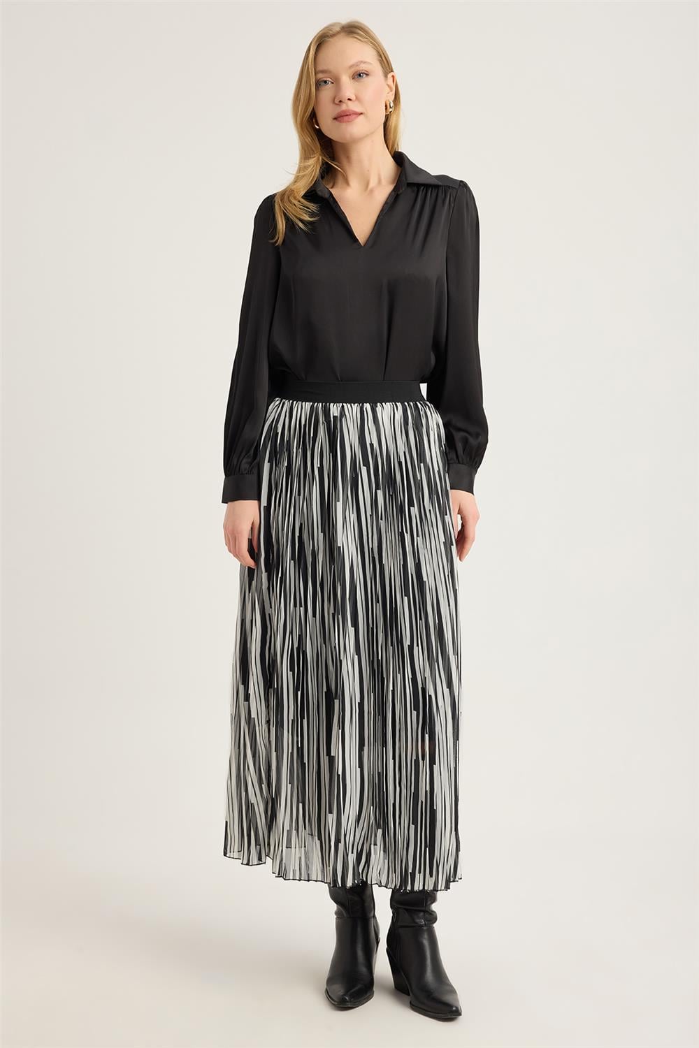 Şifon Çubuk Çizgili Etek