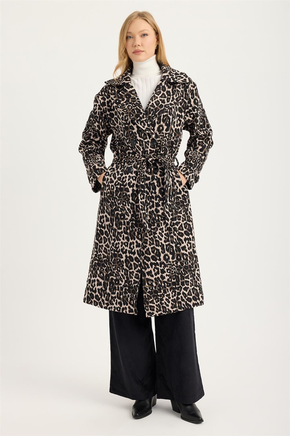 Leopar Desenli Trenchcoat