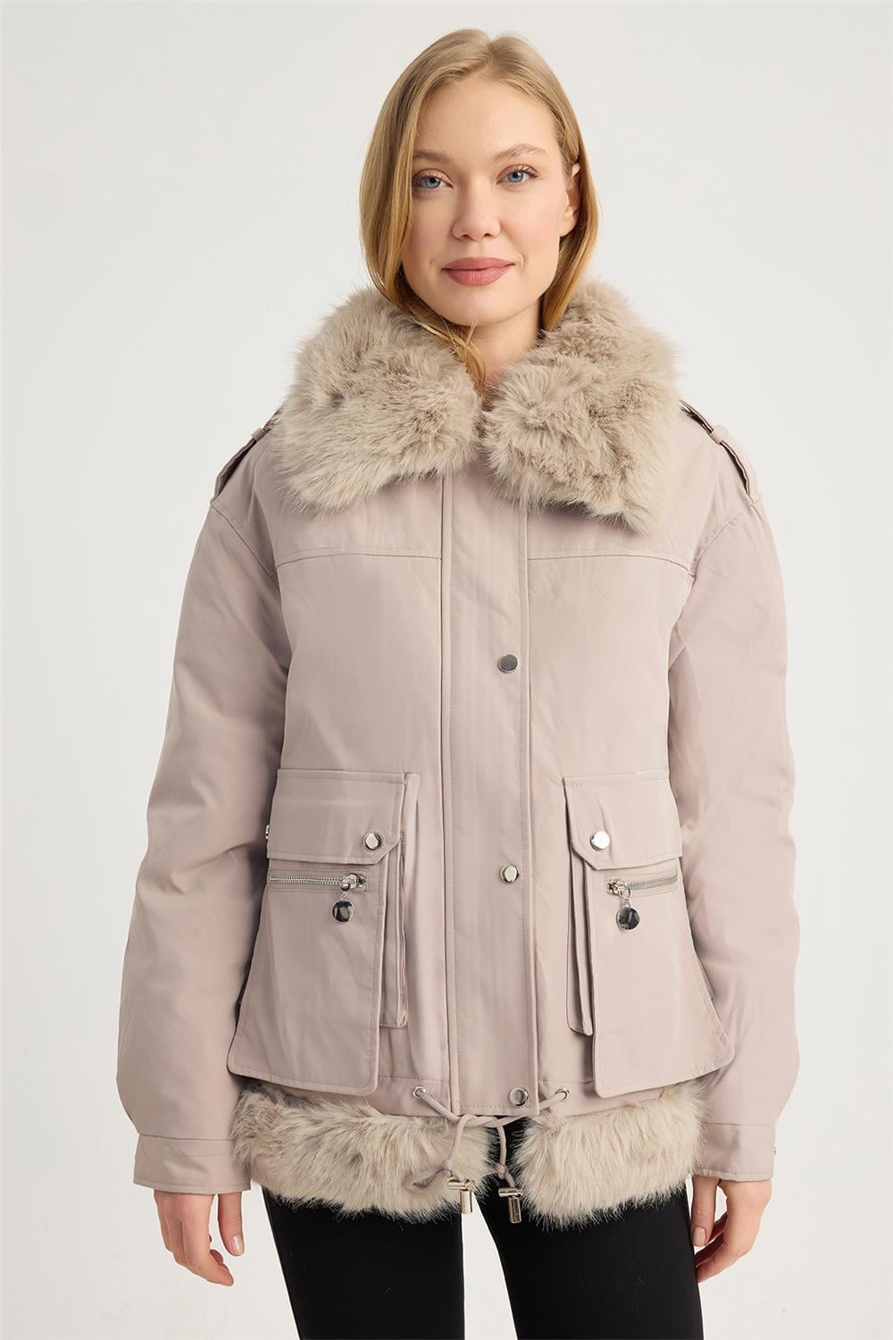 Katlı Çift Yaka Mont