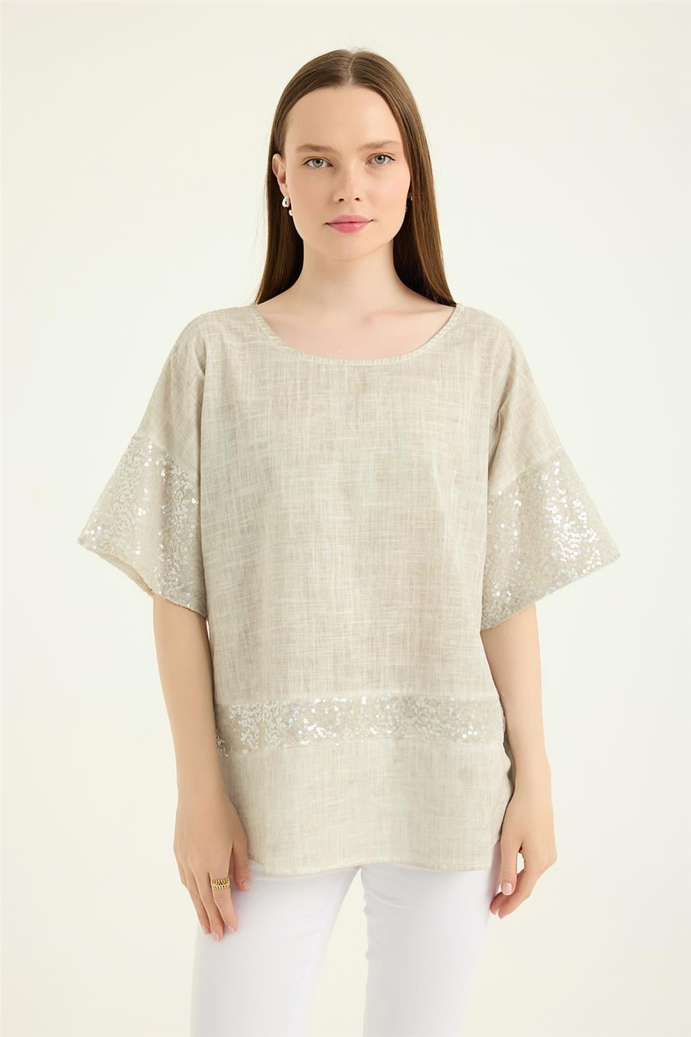 Payetli Kısa Kol Bluz
