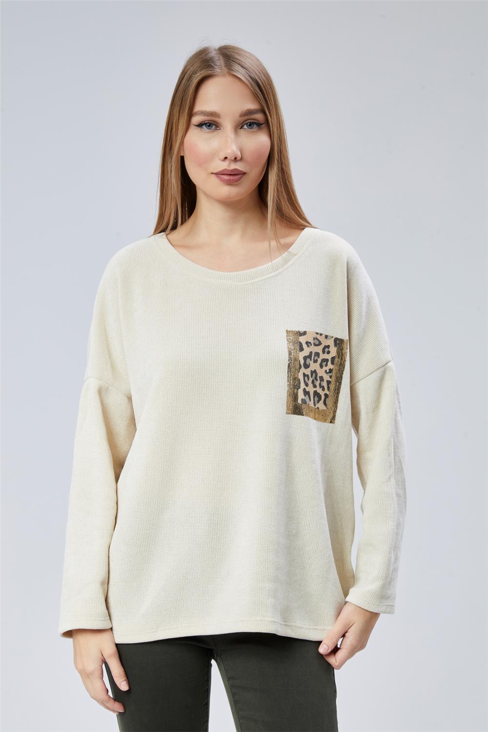 Leopar Yaldızlı Bluz