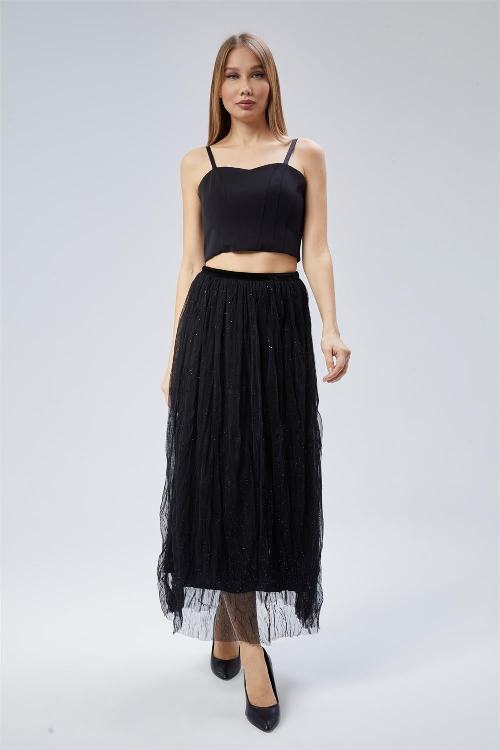 Tül Mini Simli Etek