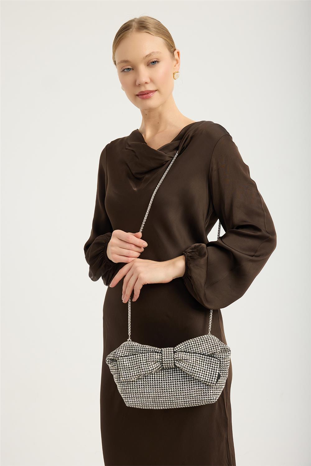 Abiye Full Taşlı Fiyonklu Çanta