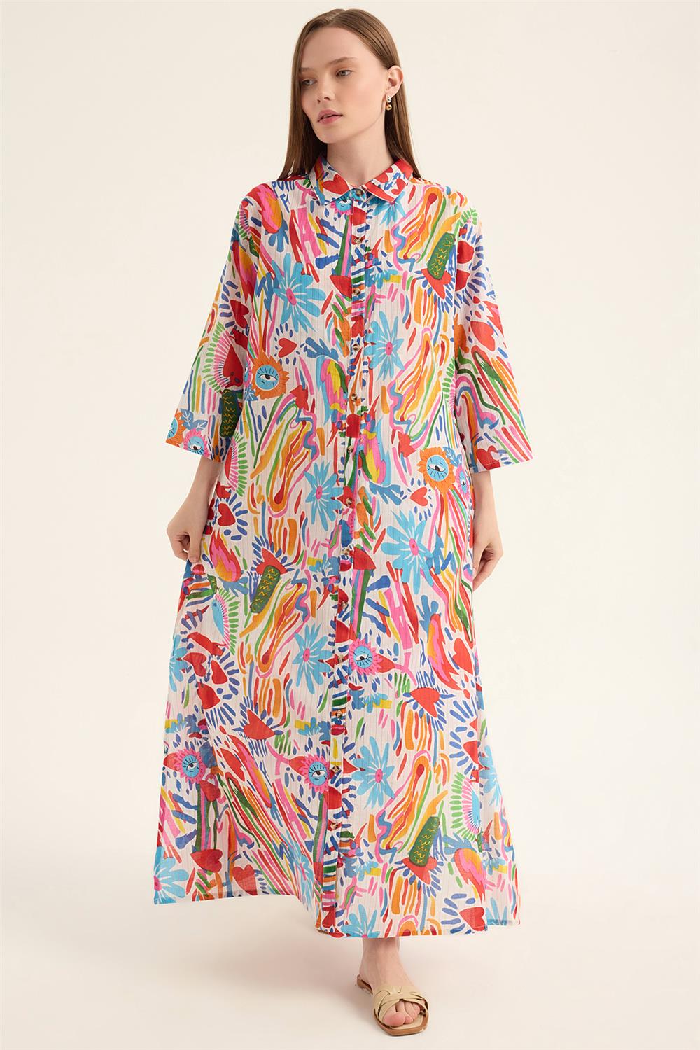 Renkli Desenli Elbise