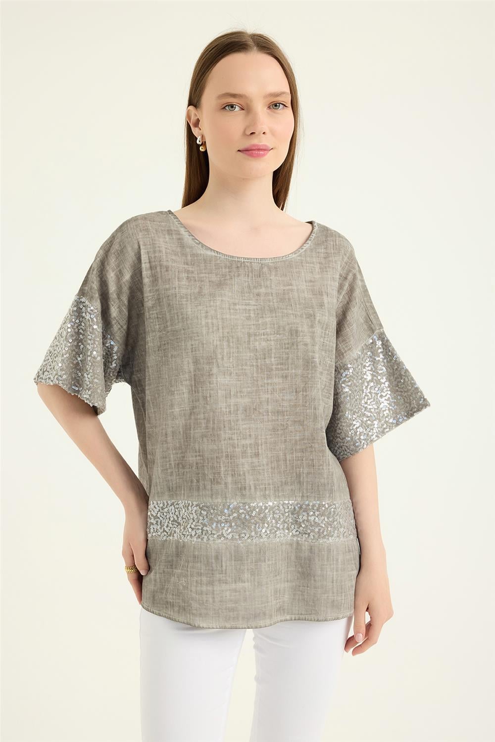 Payetli Kısa Kol Bluz