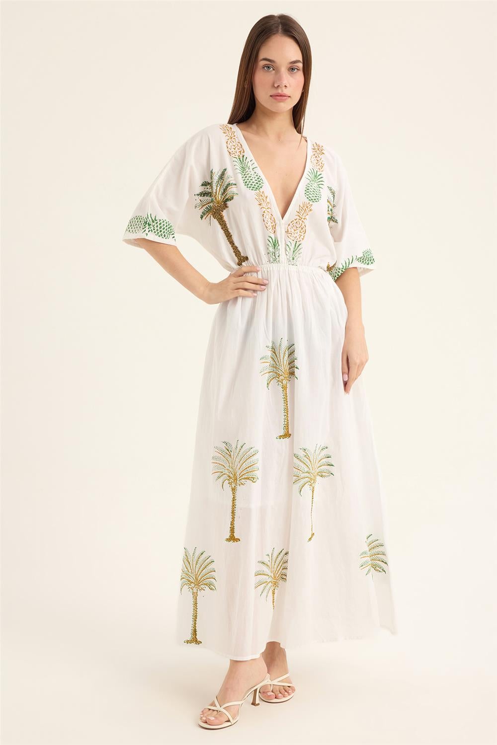 Boncuklu Palmiye Elbise