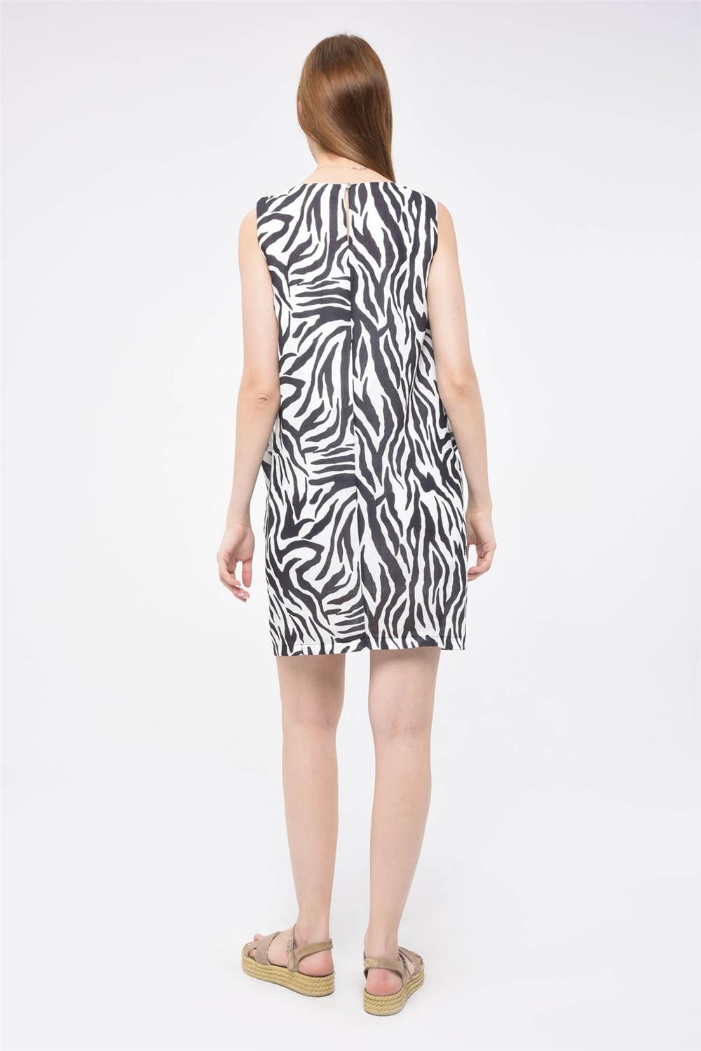 Kalın Askı Düz Zebra Desenli Elbise · 4