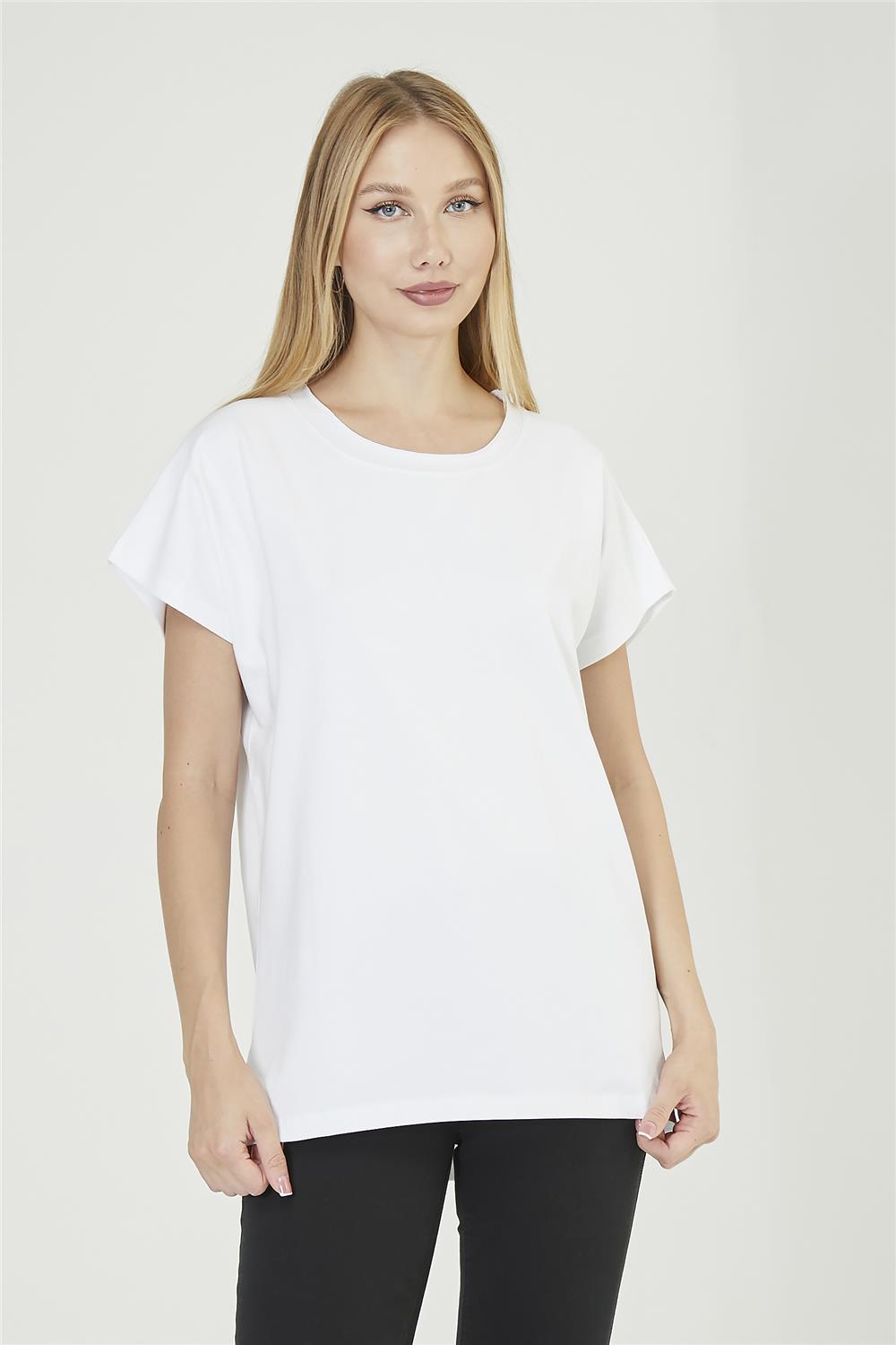 Kıvrık Biye Yaka Düşük Kol Basic Tshirt