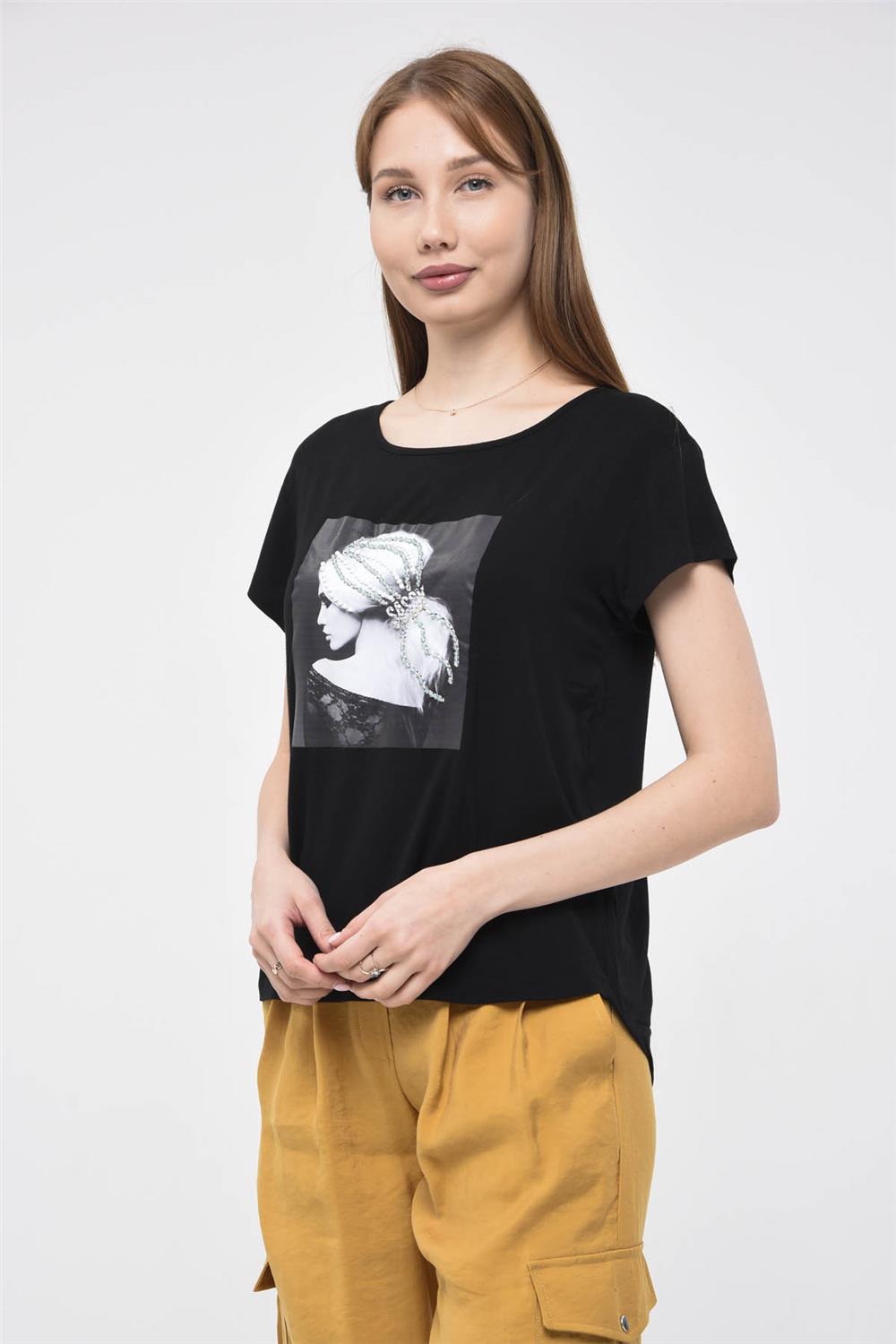 Saçı Taş İşlemeli Kız Baskılı Tshirt · 3