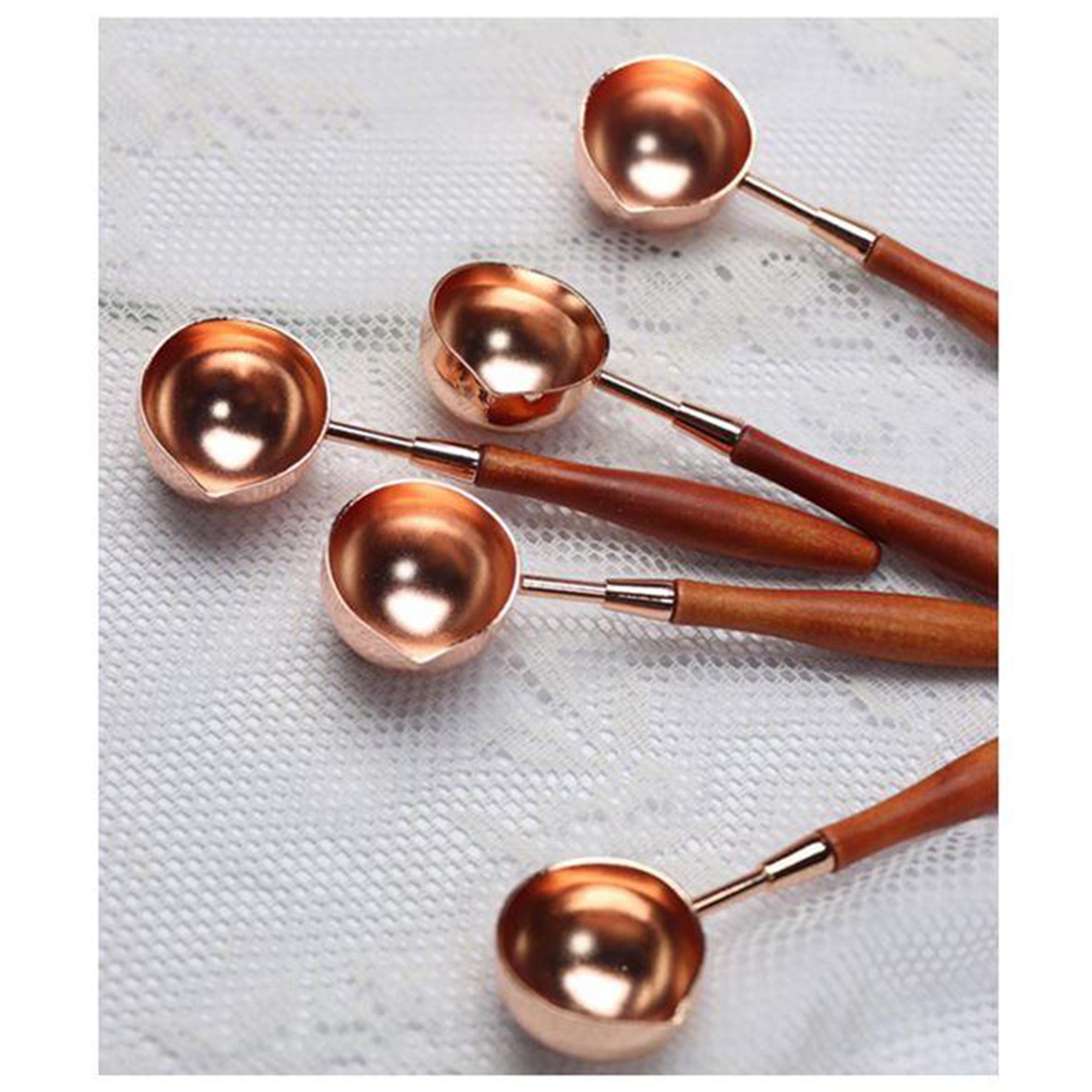 Armut Ağacı Ahşap Saplı Mum Mührü Eritme Kaşığı Rose Gold Kaşık