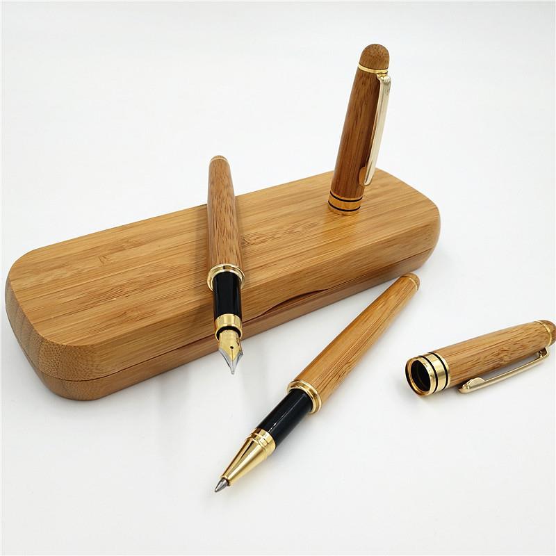 Doğal Bambu Tükenmez & Dolma Kalem Set Kaligrafi Ahşap Hediyelik Kutulu
