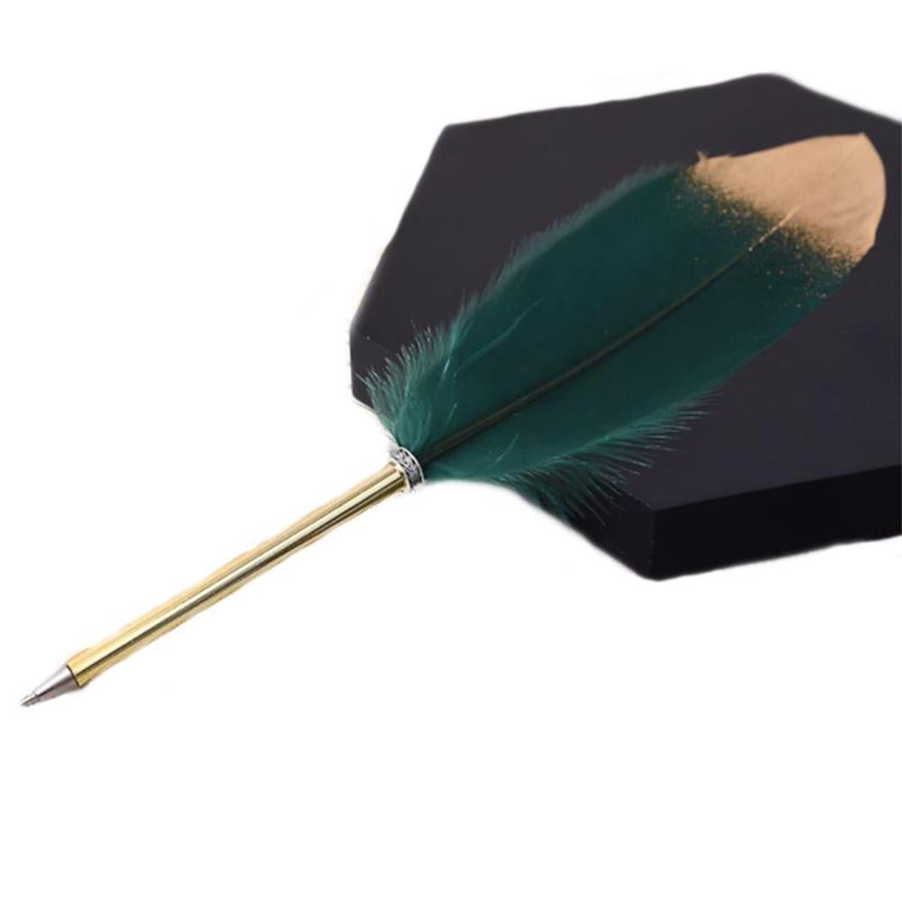 Kuş Tüyü Tükenmez Kalem 10 Farklı Renk Dekoratif Altın Yaldızlı